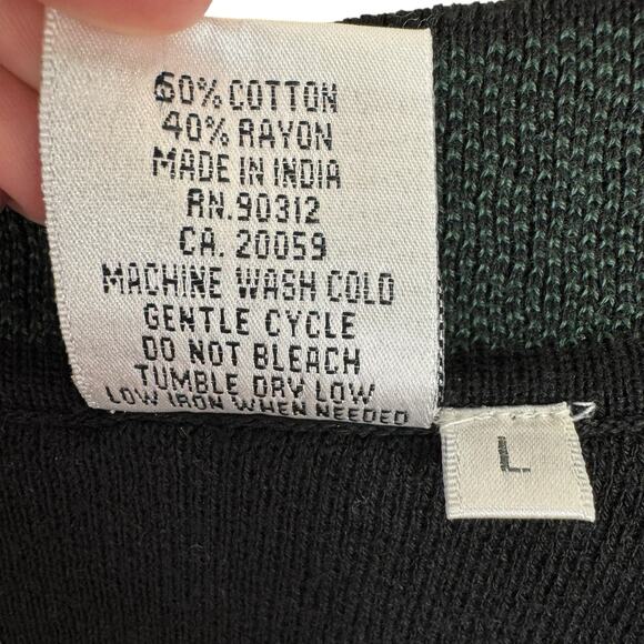 Parsley & Sage Black Green Tigh Knit Open Sweater Vest Cardigan Cotton Size L - Picture 4 of 5